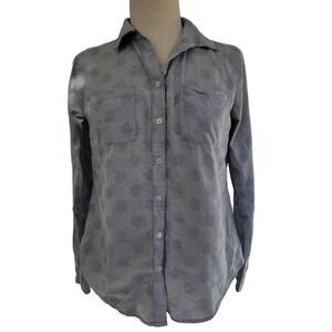 Ann Taylor Loft Softened Polka Dot Long Sleeve Button Front Lightweight Shirt